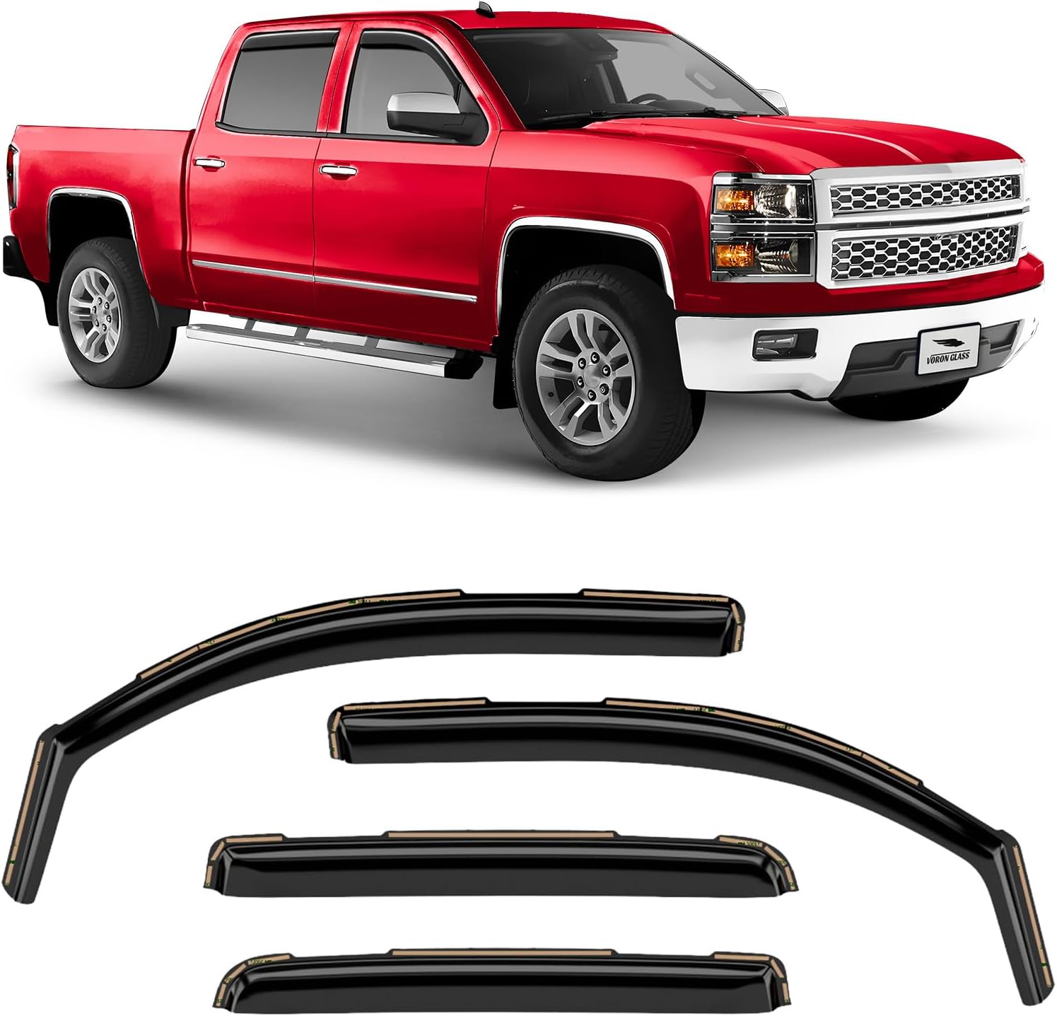 Voron Glass In-Channel Rain Guards for Chevy Silverado 2014-2018