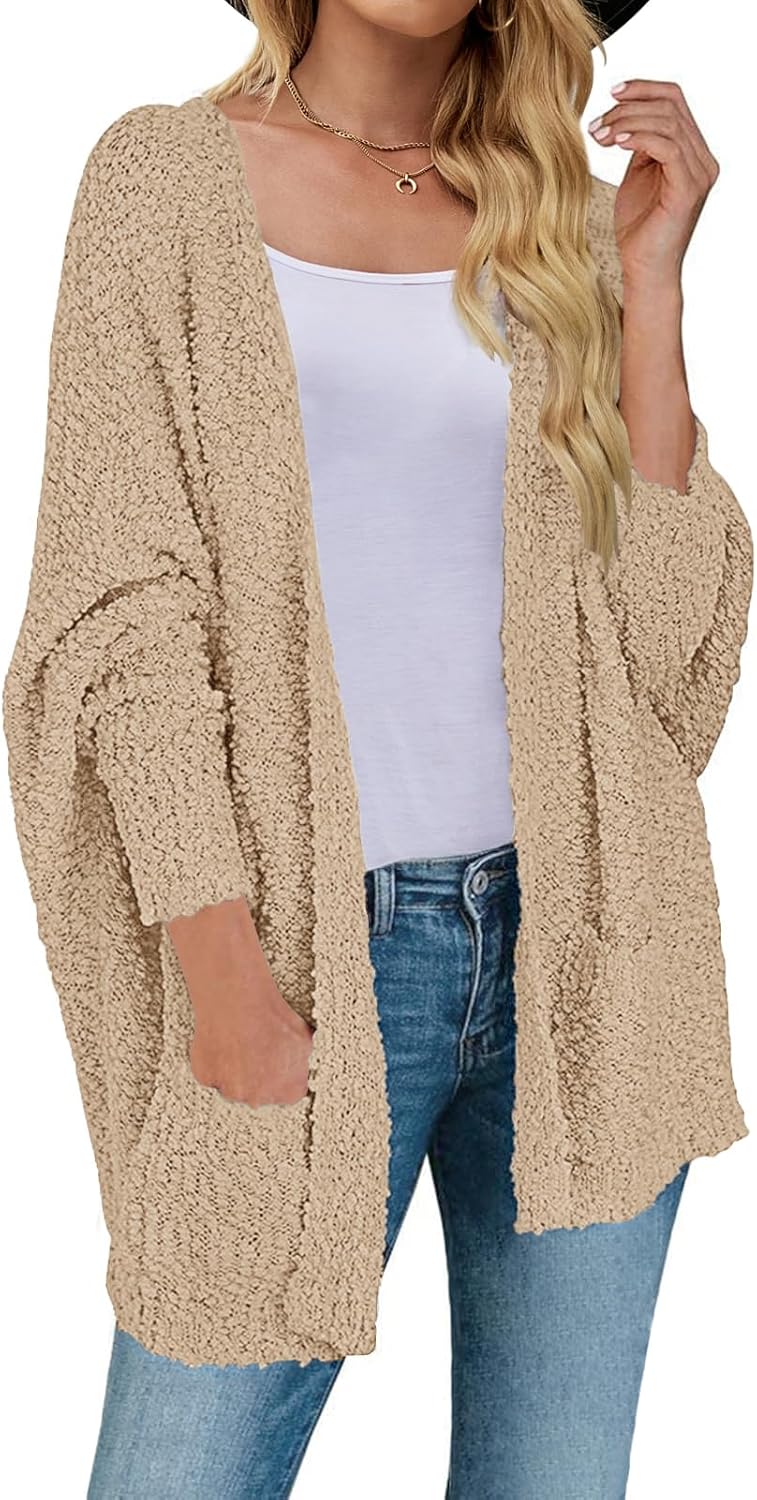 Fuzzy Popcorn Batwing Sleeve Cardigan for Cozy Winter Style