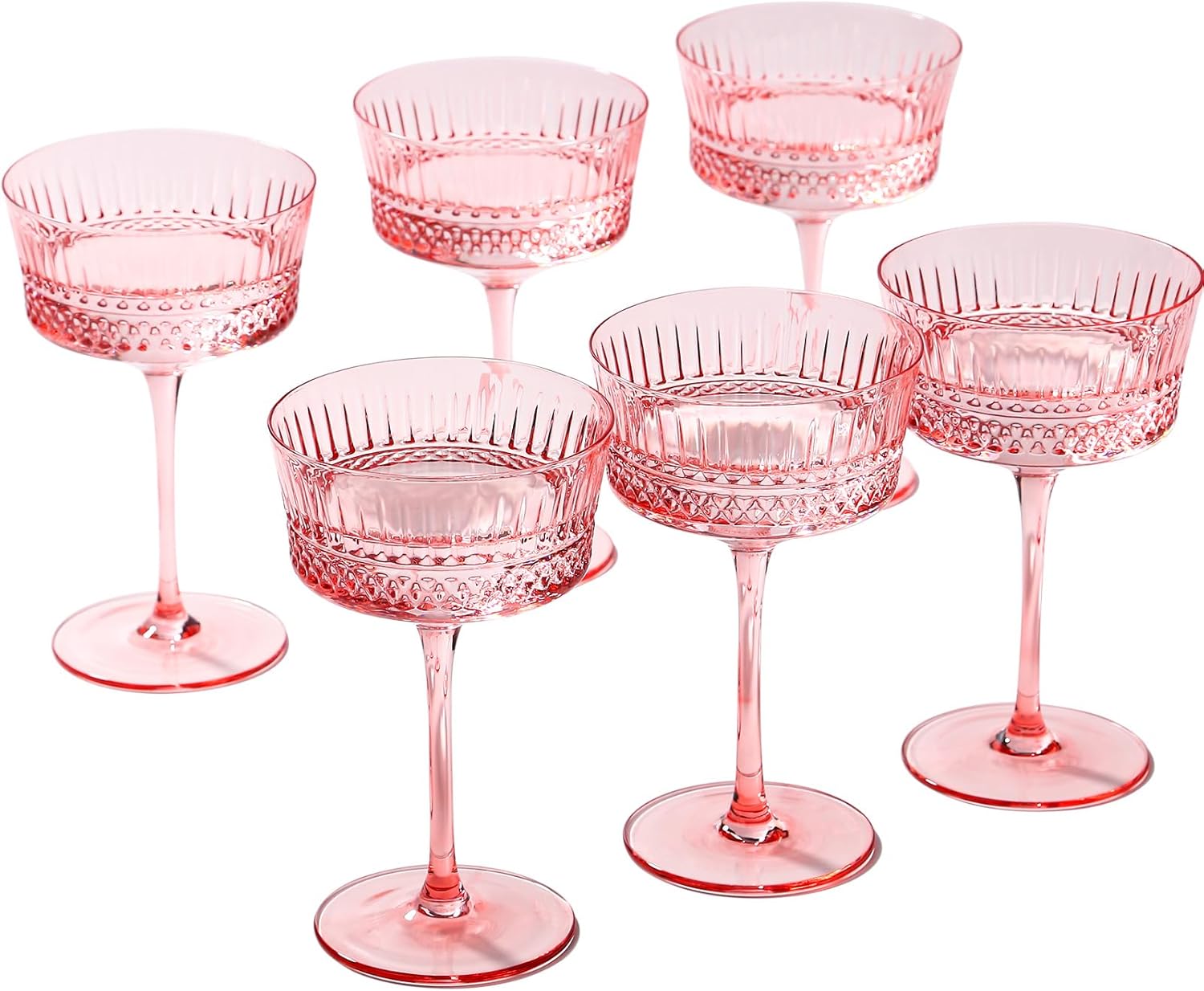 Crystal Pink Coupe Glasses Set - Vintage Chic!