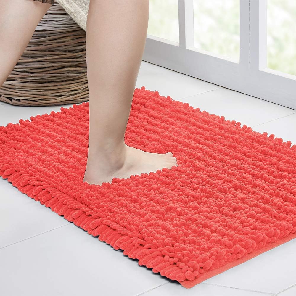 Walensee Non Slip Bath Mat 44x24 Inch Coral Soft Chenille Rug