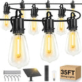 Solar String Lights Outdoor 35FT with Shatterproof ST38 Bulbs - Soft