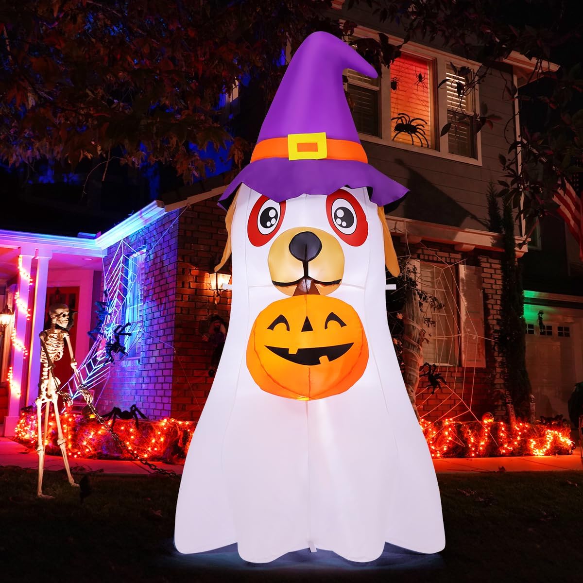 Cute Halloween Inflatables Dog with Pumpkin for Yard Decor