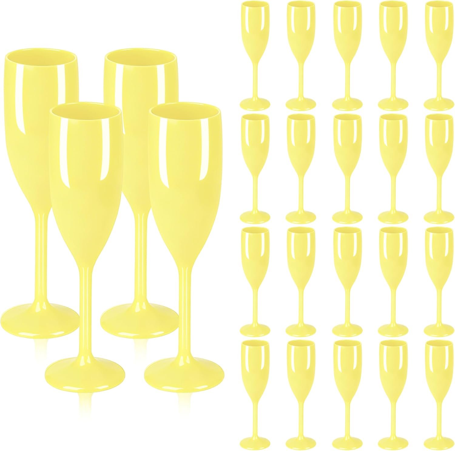 24pcs Yellow Champagne Flutes for Weddings - Shatterproof Goblets
