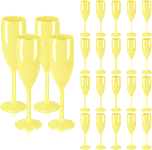 24pcs Yellow Champagne Flutes for Weddings - Shatterproof Goblets