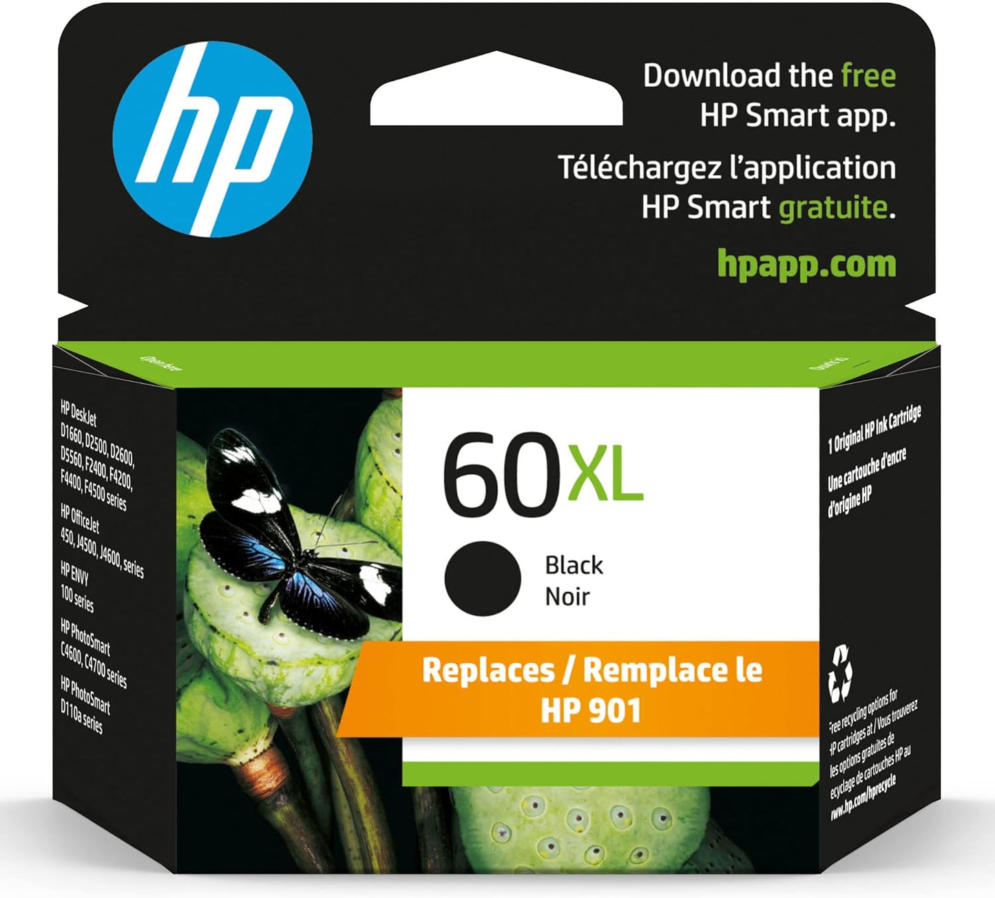 HP 60XL Black Ink Cartridge, High-Yield for Reliable Printing