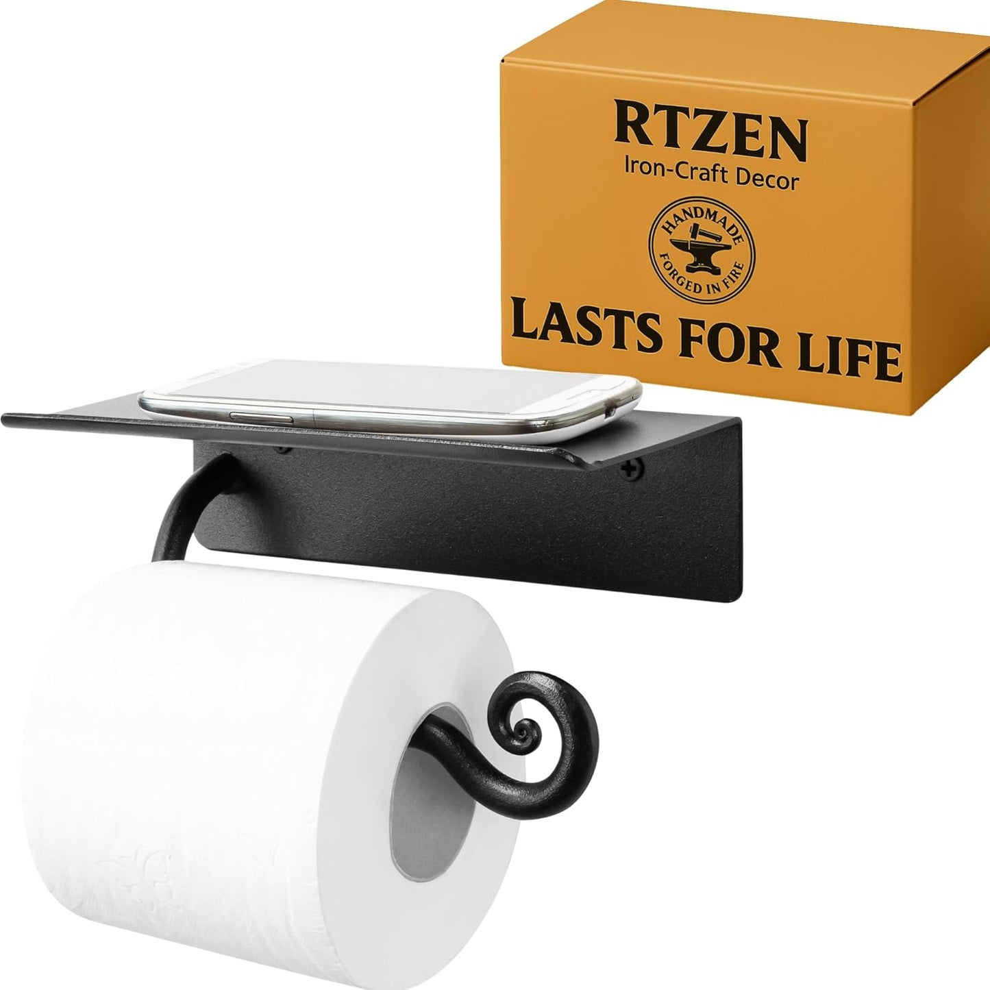RTZEN Bathroom Toilet Paper Holder with Shelf for Rustic Decor