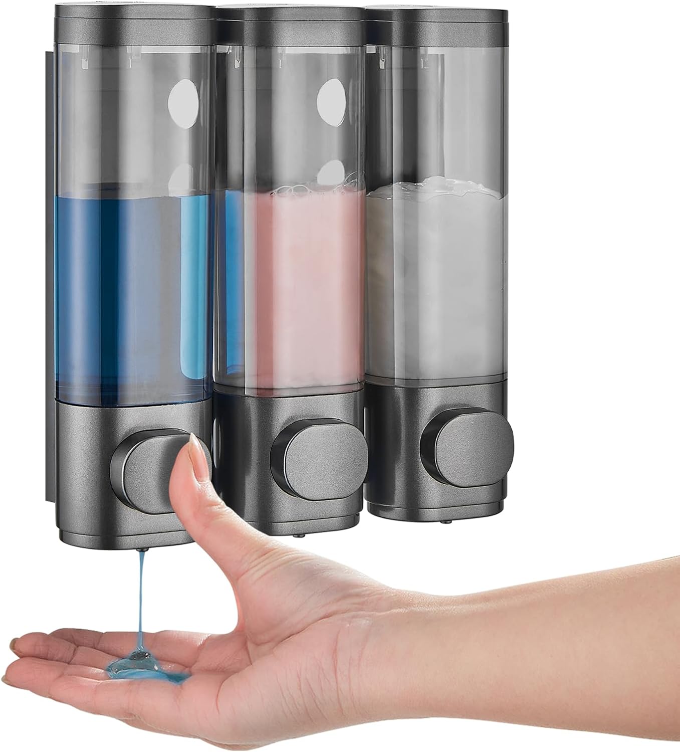 3 Chamber Shower Dispenser - No Drill, Wall Mounted