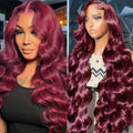 99J Burgundy Body Wave Lace Front Wig 30in - Natural Look