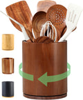 Wooden Utensil Holder 360Rotating 7.3in Large Utensil Holder - Smooth