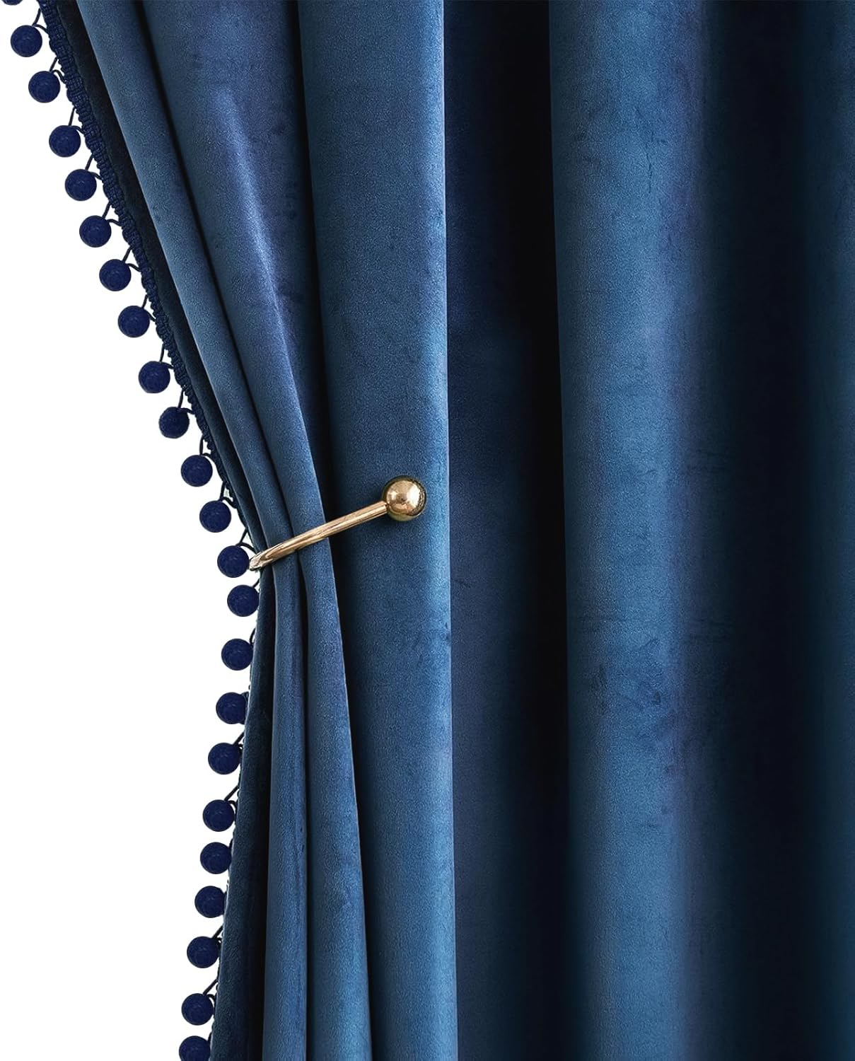 MIULEE Navy Blue Pom Pom Velvet Curtains for Darkening Rooms