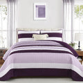 Purple Boho Quilt Set Queen - Striped Lightweight Patchwork Coverlet