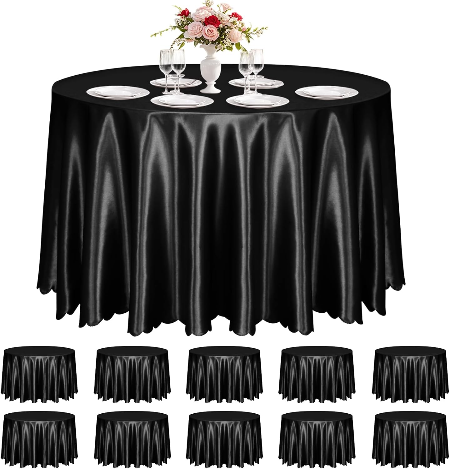 KKJIAF 10 Pack Black Satin Round Tablecloths for Events