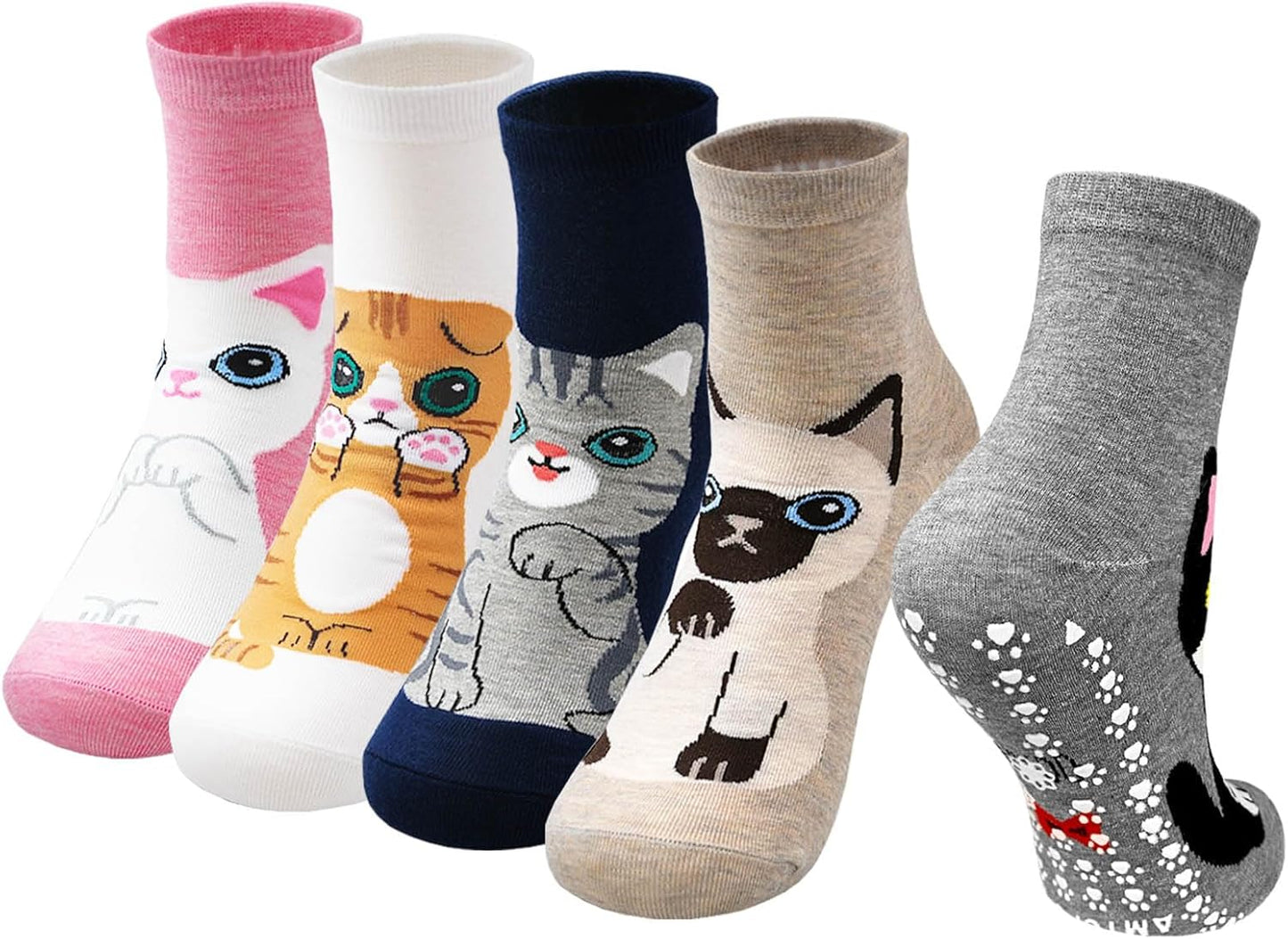 5 Pack Cat Grip Socks for Women