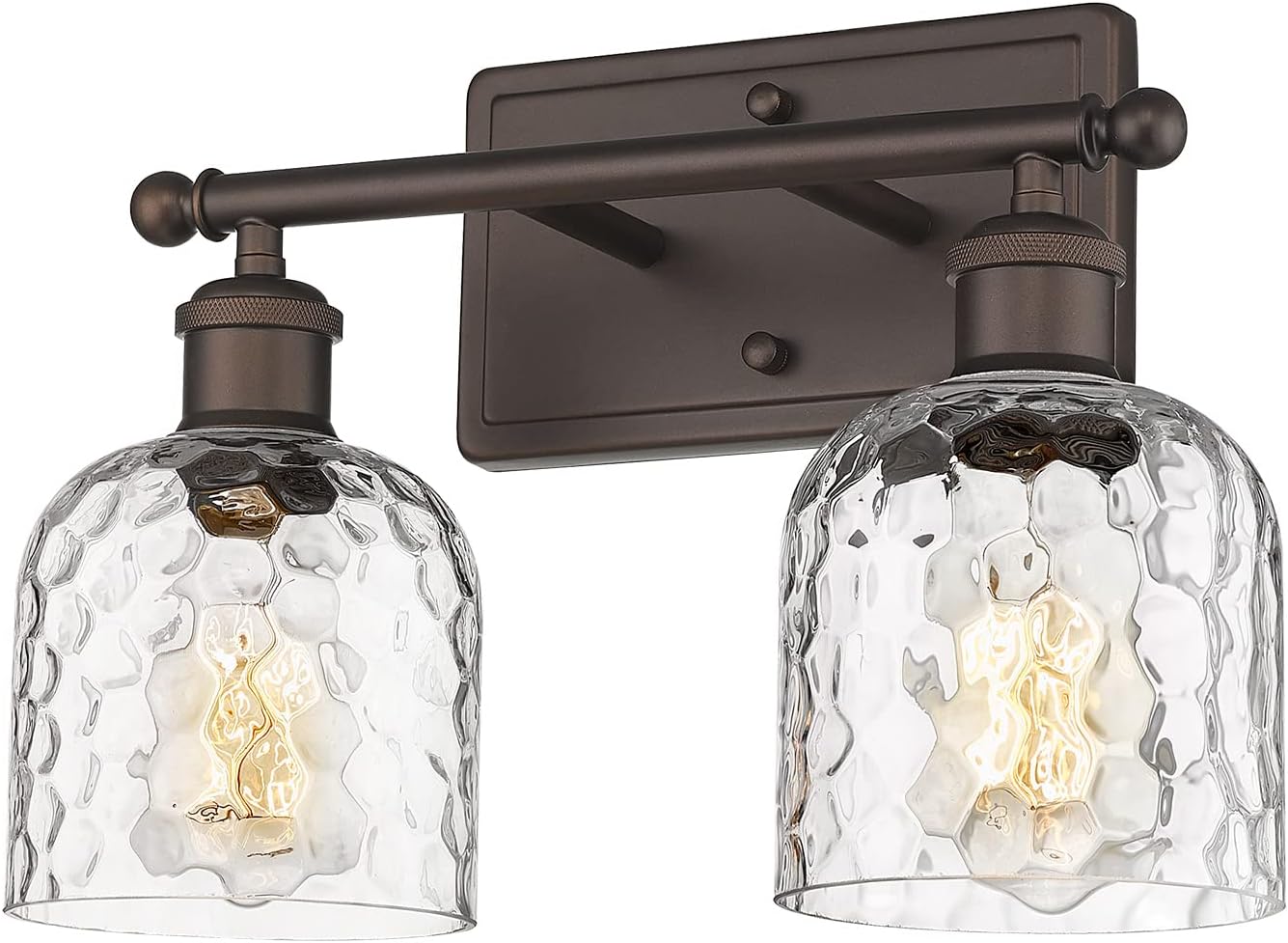 2-Light Bathroom Vanity Light with Clear Hammered Glass Shade