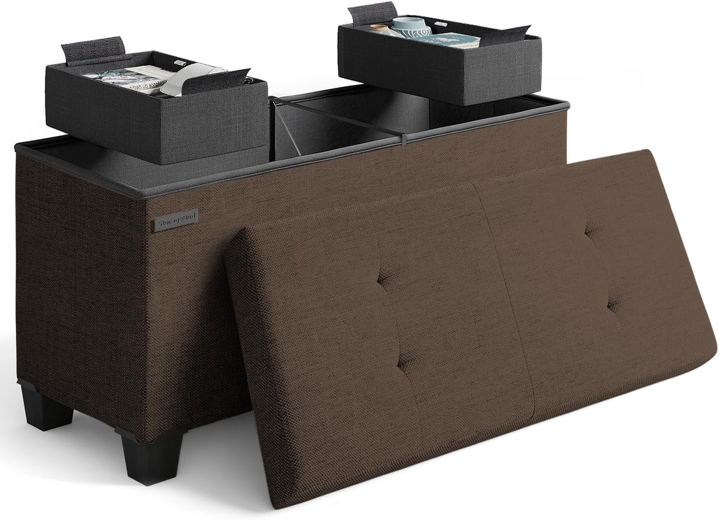 Storage Ottoman Bench with Bins for Bedroom and Living Room