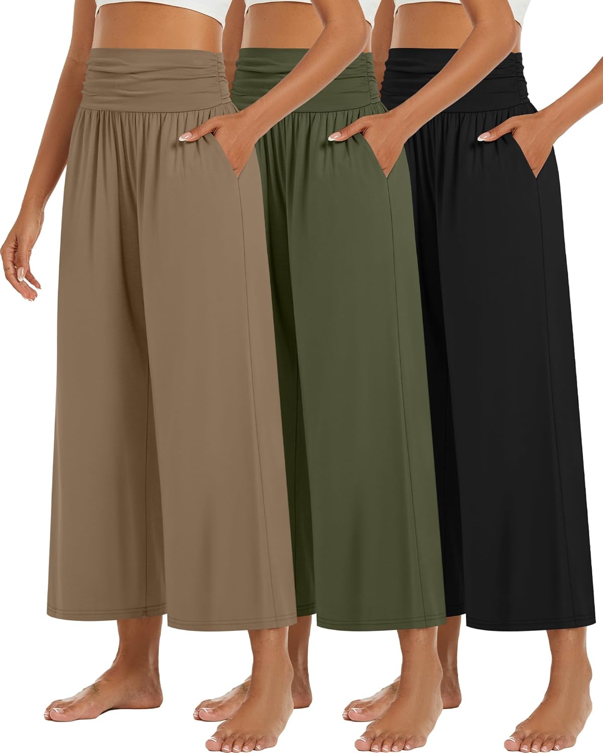 Wide Leg Cropped Pants for Women - Stylish High Waist Lounge
