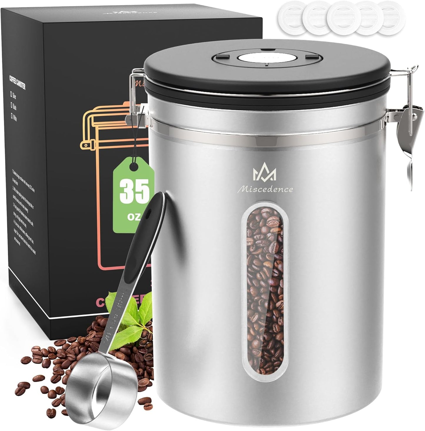 35OZ Airtight Coffee Canister with Date Tracker & Spoon