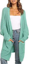 Women's Oversized Batwing Sleeve Waffle Knit Cardigan - Long Cozy Coat