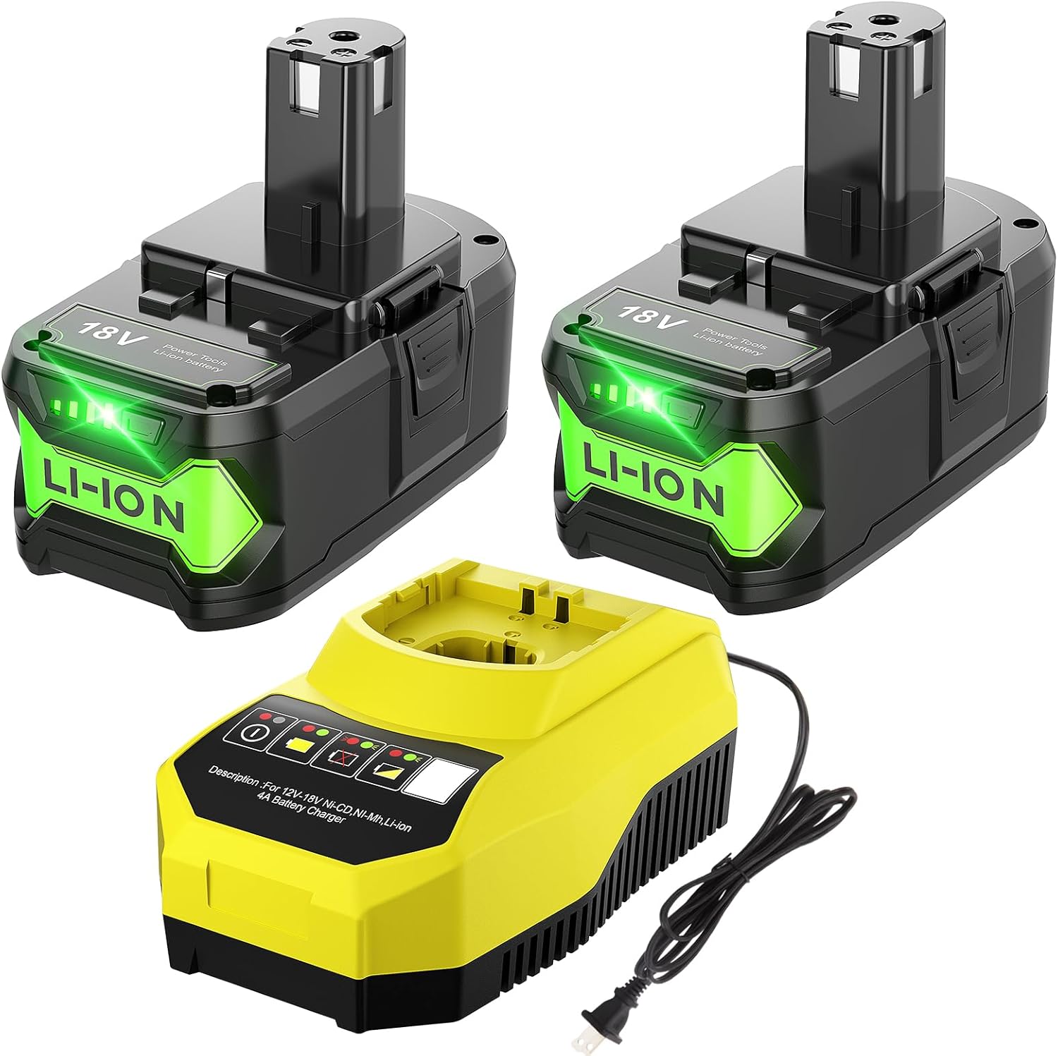 Bonadget 8.0Ah Battery and Charger Combo for Ryobi 18V Tools