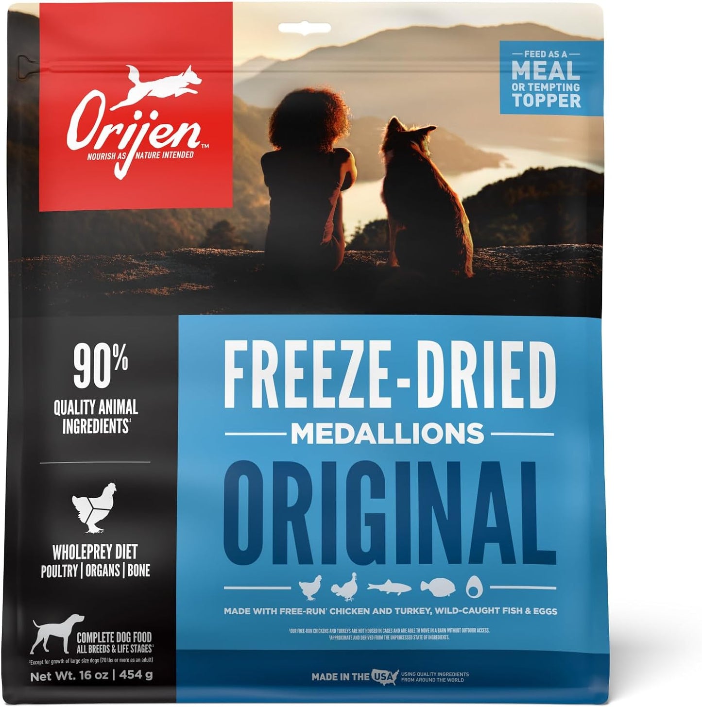 ORIJEN Grain Free High Protein Freeze Dried Dog Food 16oz Bag