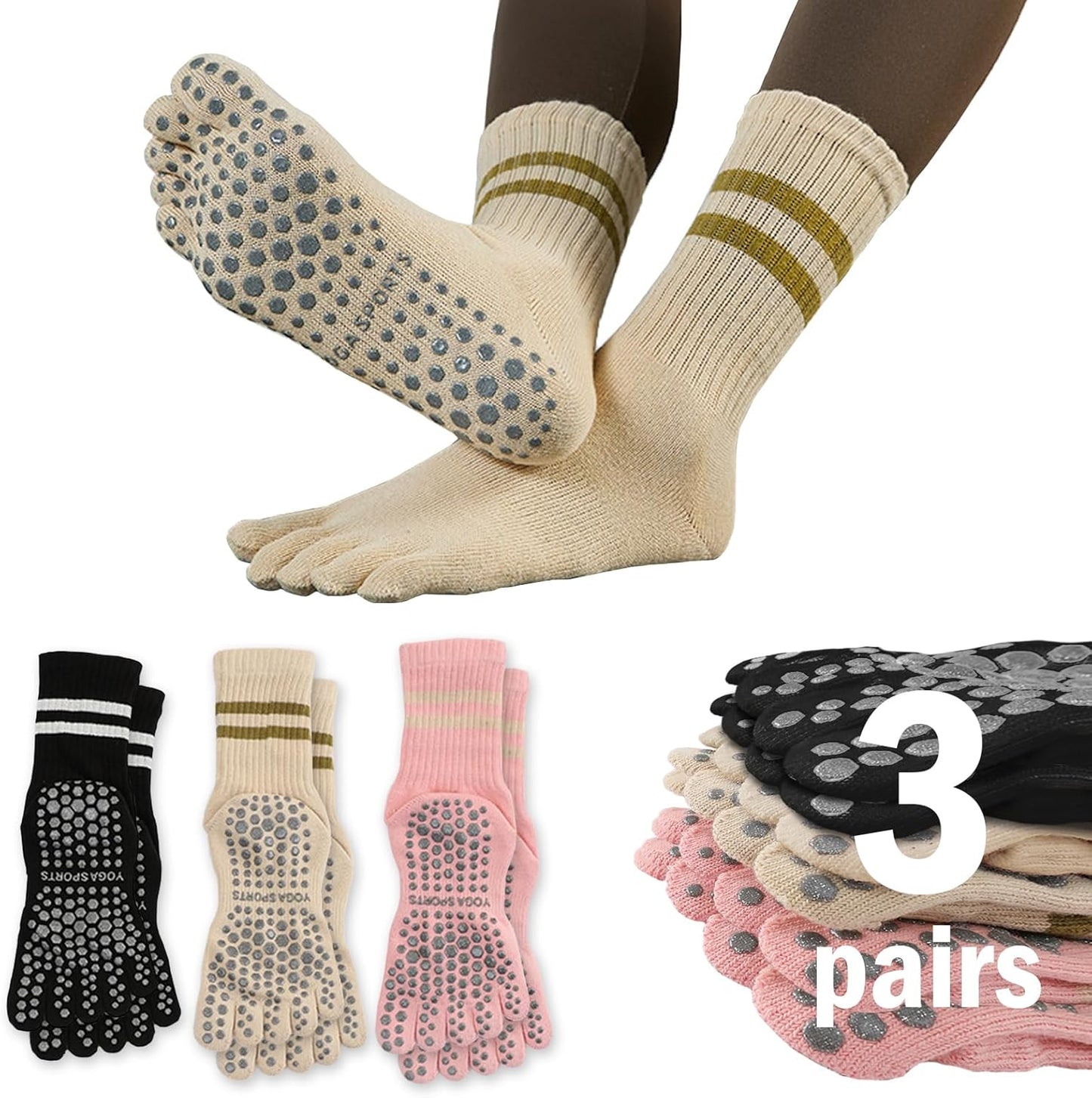 Non-Slip Toe Compression Pilates Socks - Anti-Odor Breathable Yoga Socks