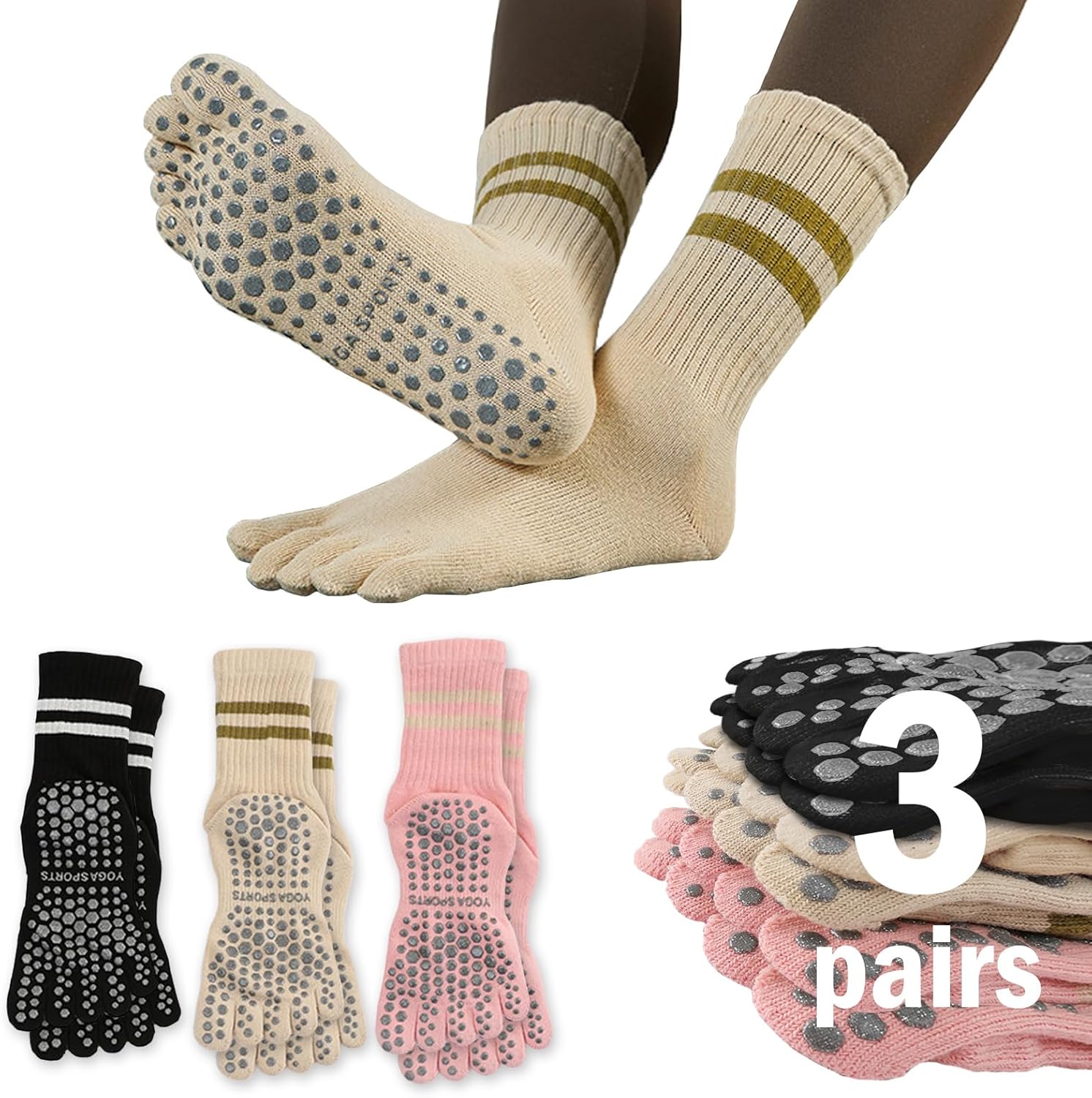 Non-Slip Toe Compression Pilates Socks - Anti-Odor Breathable Yoga Socks