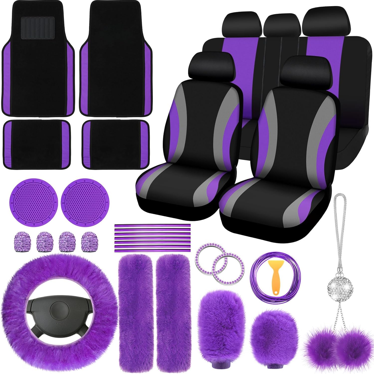 47 Pcs Car Seat Cover Full Set with Plush Accessories for Comfort