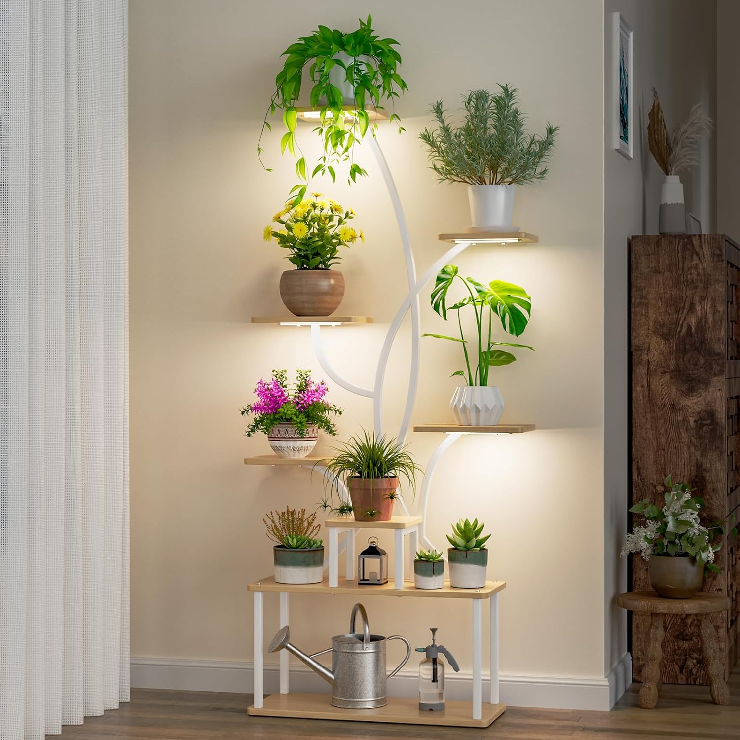 Indoor Plant Stand with Grow Light, 65in Tall 8 Tiered Shelf