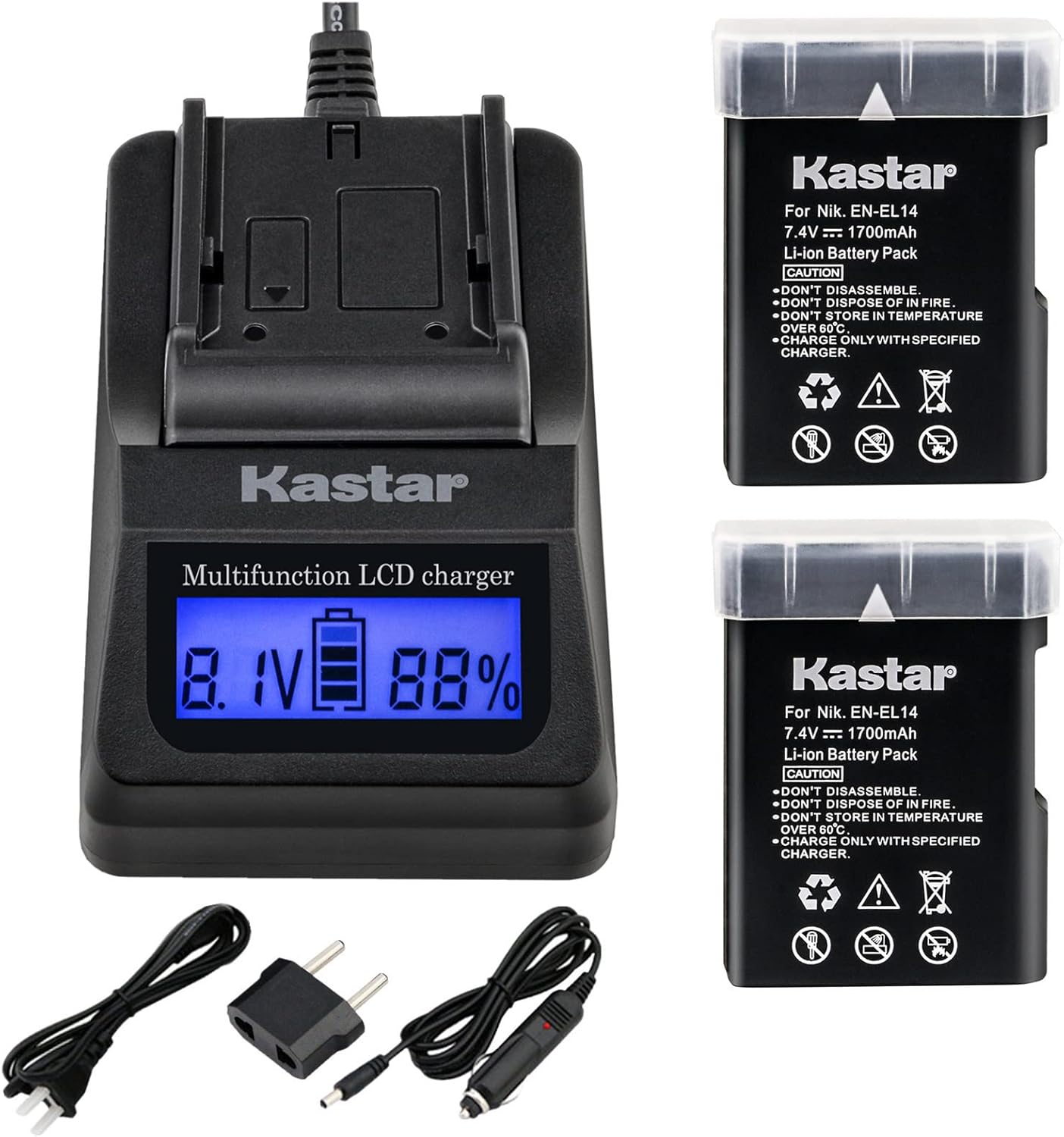 Kastar Ultra Fast Charger Kit for Nikon EN-EL14 Batteries