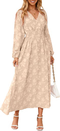 Boho Floral Long Sleeve Maxi Dress V Neck - Elegant Fall Wedding Guest