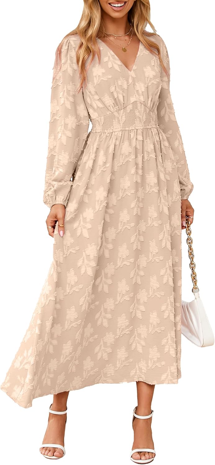 Boho Floral Long Sleeve Maxi Dress for Wedding Guests