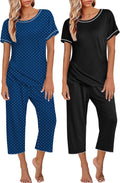 Womens Pajama Set 2 Pack - Short Sleeve Tops & Capri Pants
