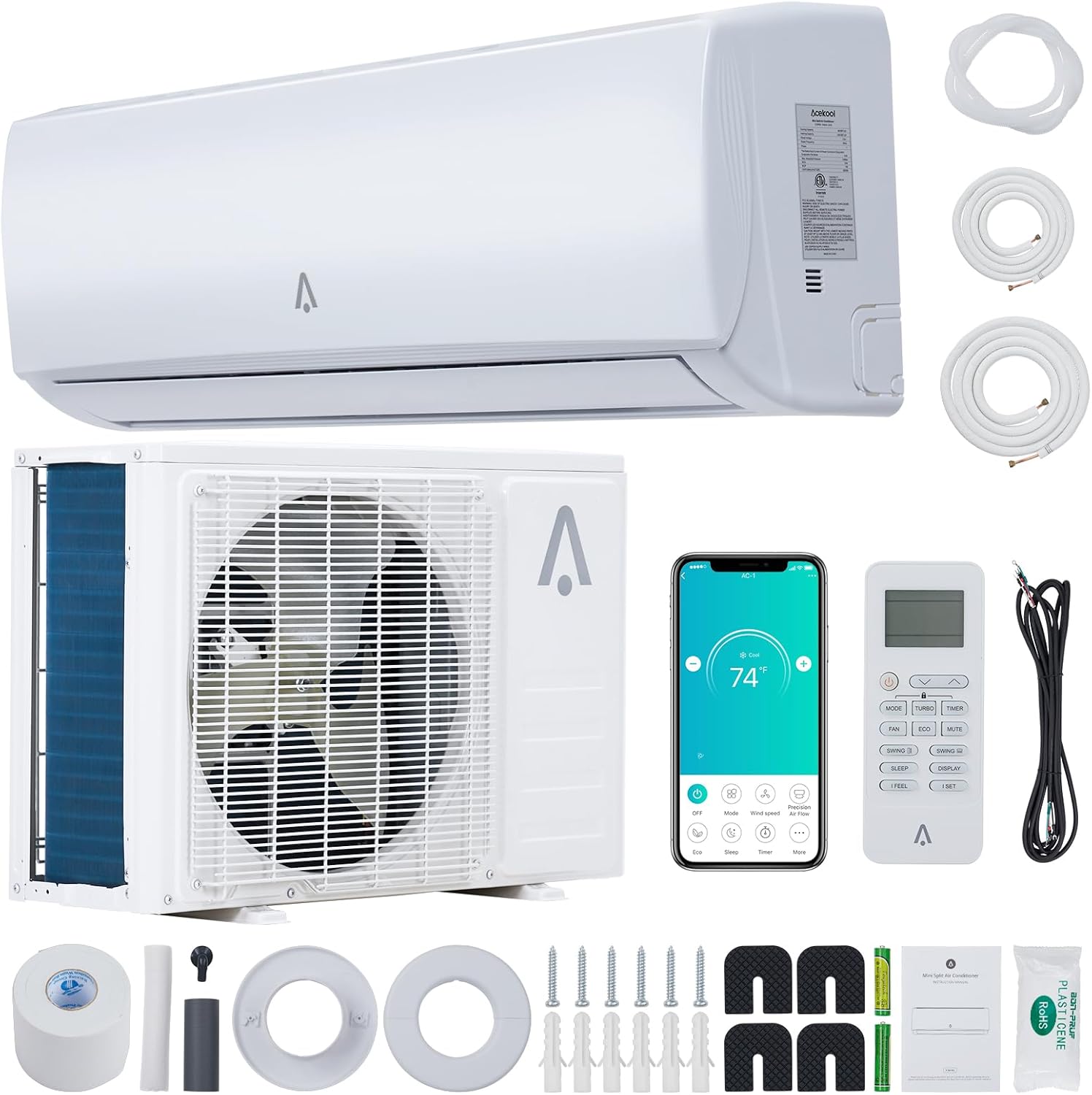 Zstar 9,000 Btus Mini Split AC - Cools 450 Sq.Ft, Heat Pump, WIFI & Remote