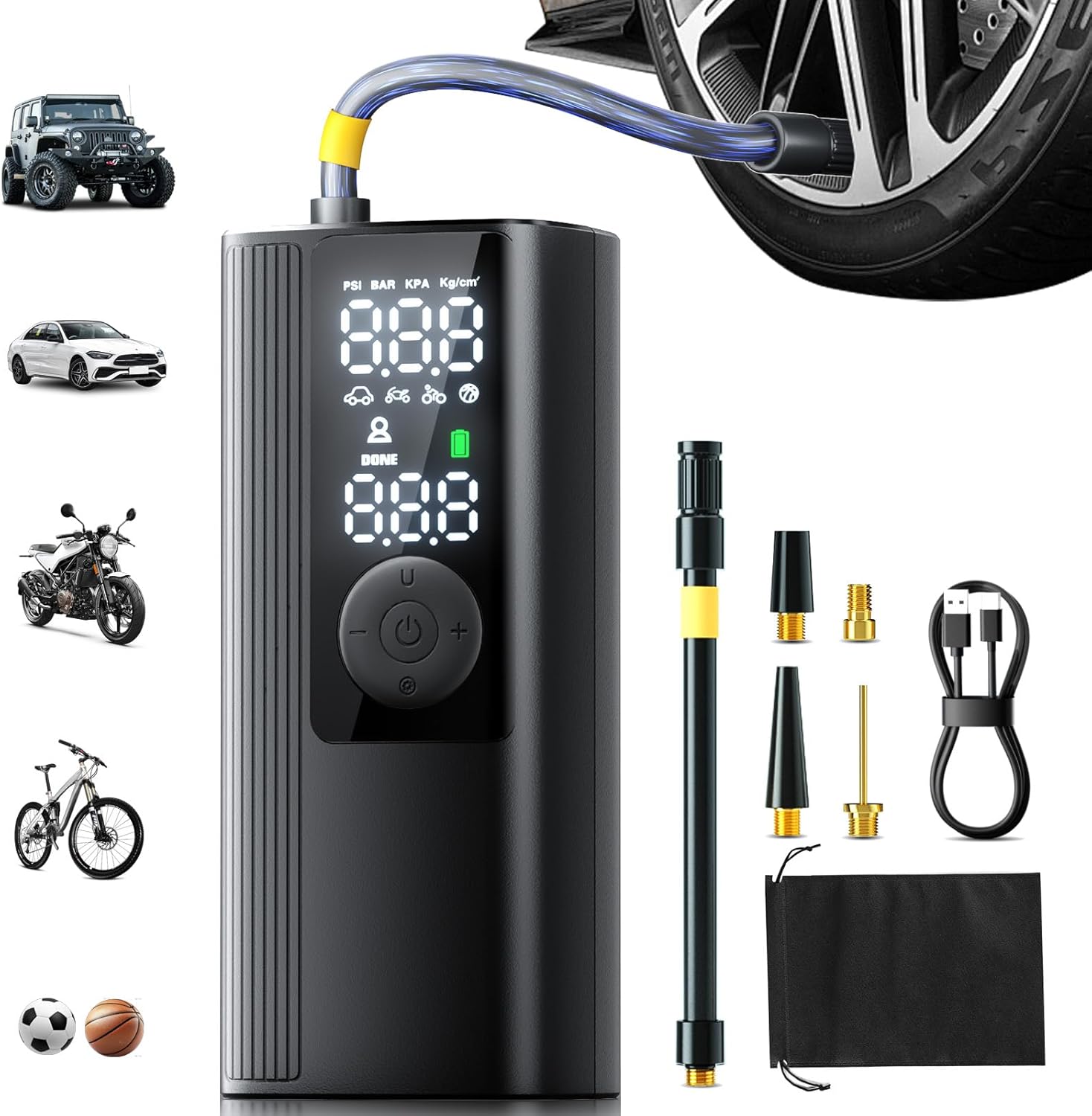 Portable Tire Inflator with Digital Pressure Gauge for Fast Inflation