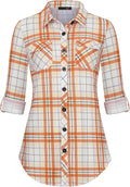 Womens Soft Stretchy Knit Plaid Shirt Button Down Blouse - Comfortable