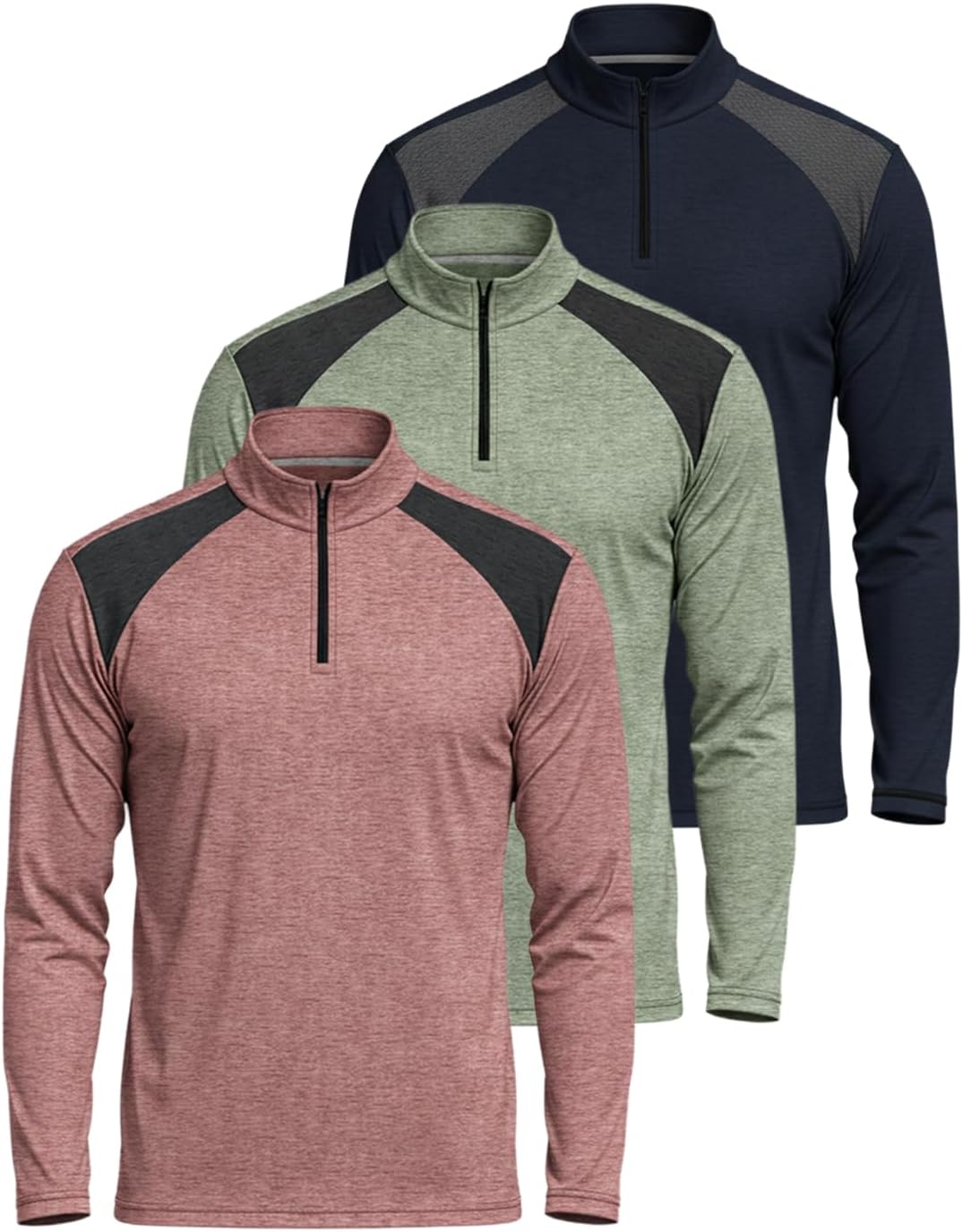 Real Essentials Men's Quarter Zip Active Shirts 3 Pack for Comfort
