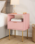 Masupu Night Stand Mid-Century Modern Bedside Table - Pink & Gold