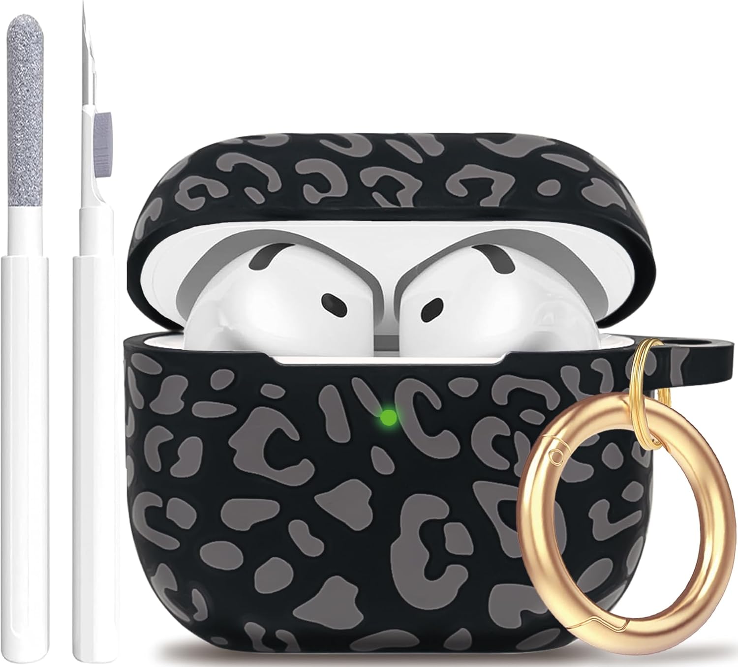 Leopard Gray AirPods 4 Case - Stylish Protection with Cleaner Kit