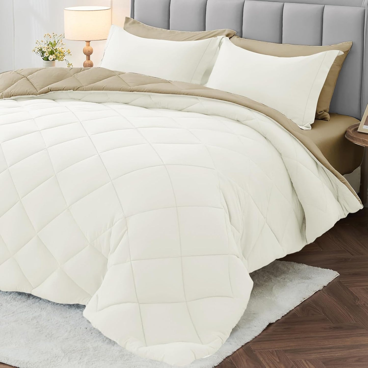 MUXHOMO 7 Pieces Full Comforter Set for Cozy All Season Bedding