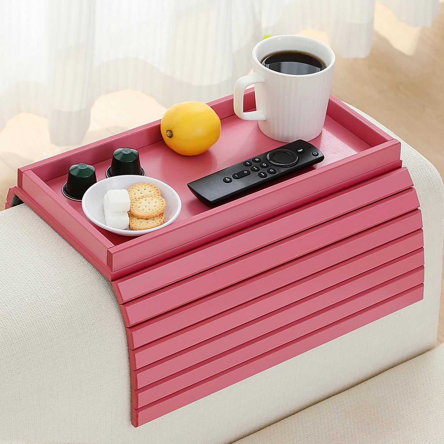 Bamboo Couch Arm Tray Table for Drinks, Snacks, and More