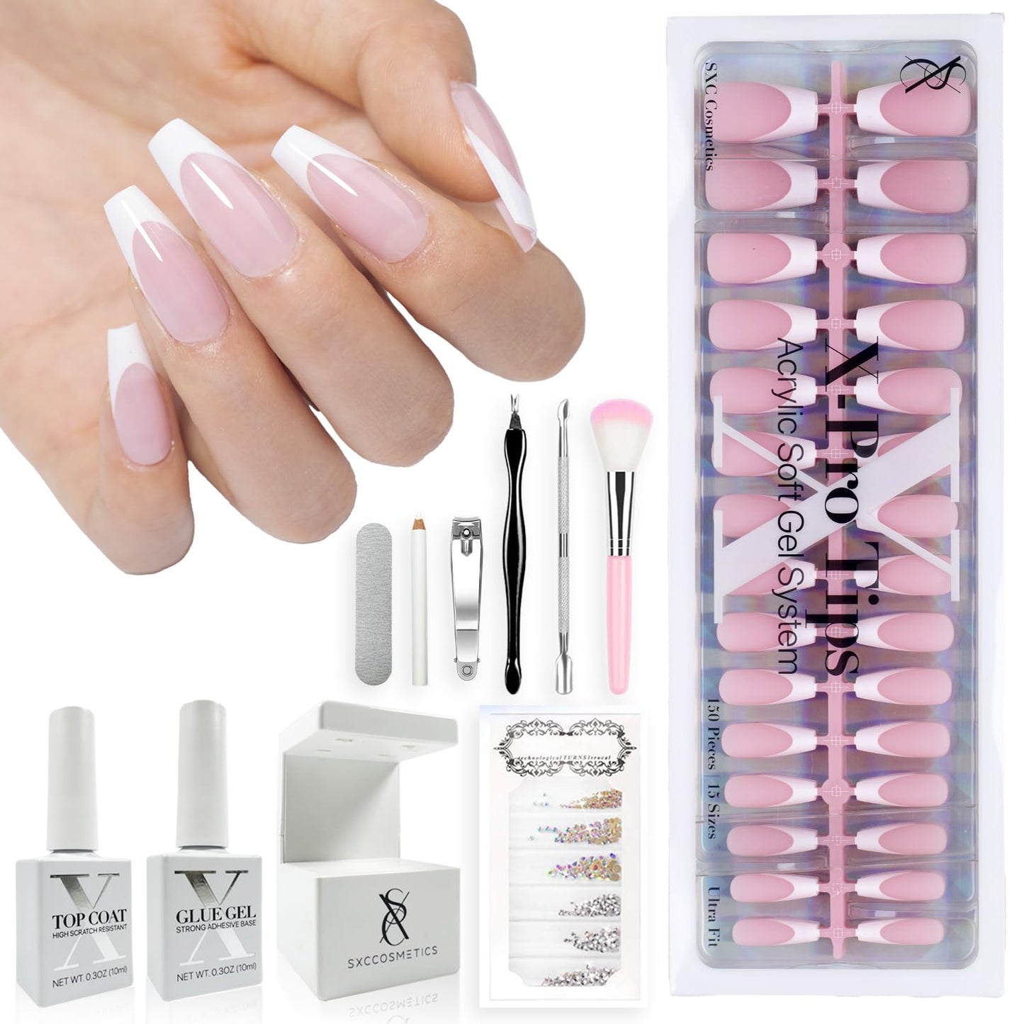 SXC Cosmetics French Tip Press On Nails Pink Series for Glam
