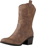 Women's Mid Calf Western Cowgirl Boots Vegan Leather - Chunky Low Heel
