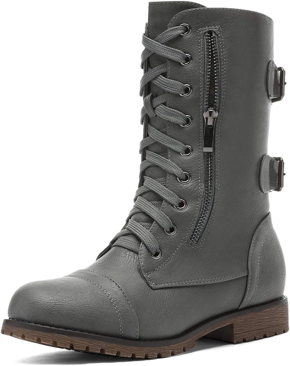 DREAM PAIRS Women's Mid Calf Military Combat Boots with Pocket