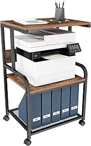 Large 3 Tier Rolling Printer Stand with Storage Shelf Options