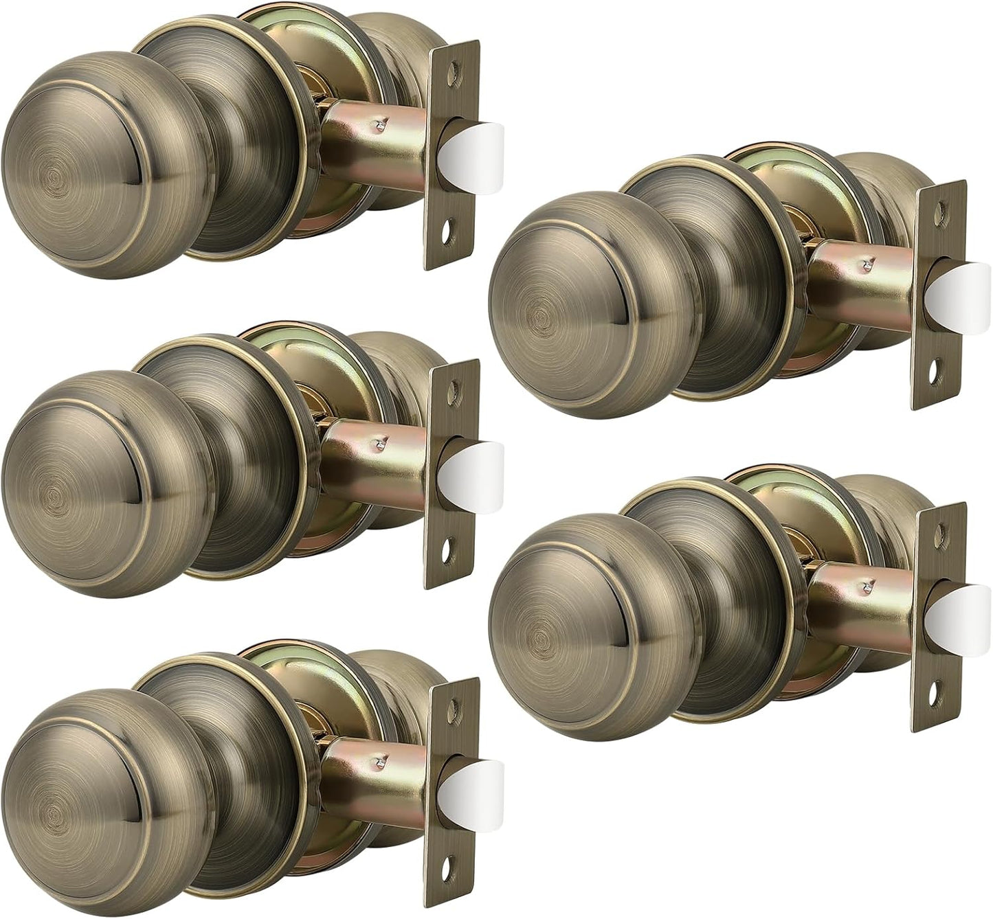 Probrico 5 Pack Antique Brass Door Knobs for Interior Use