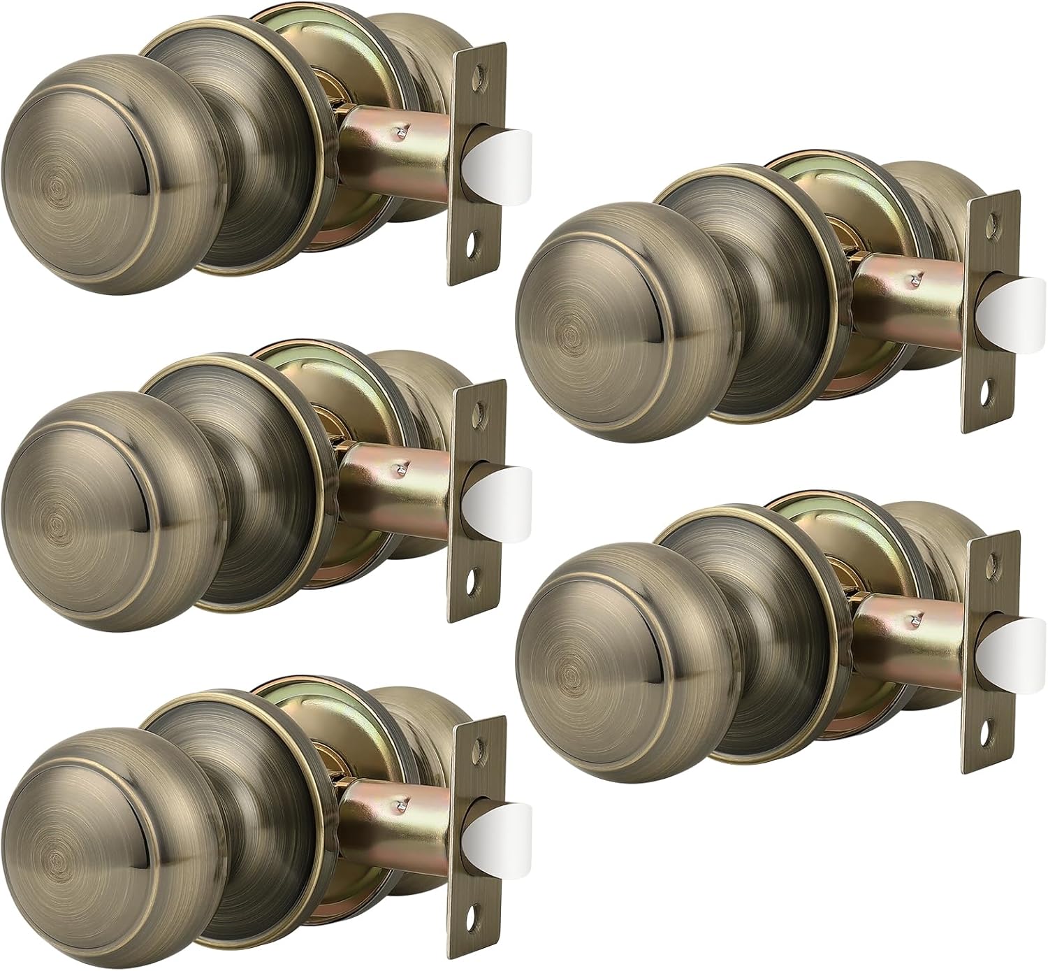 Probrico 5 Pack Antique Brass Door Knobs for Interior Use