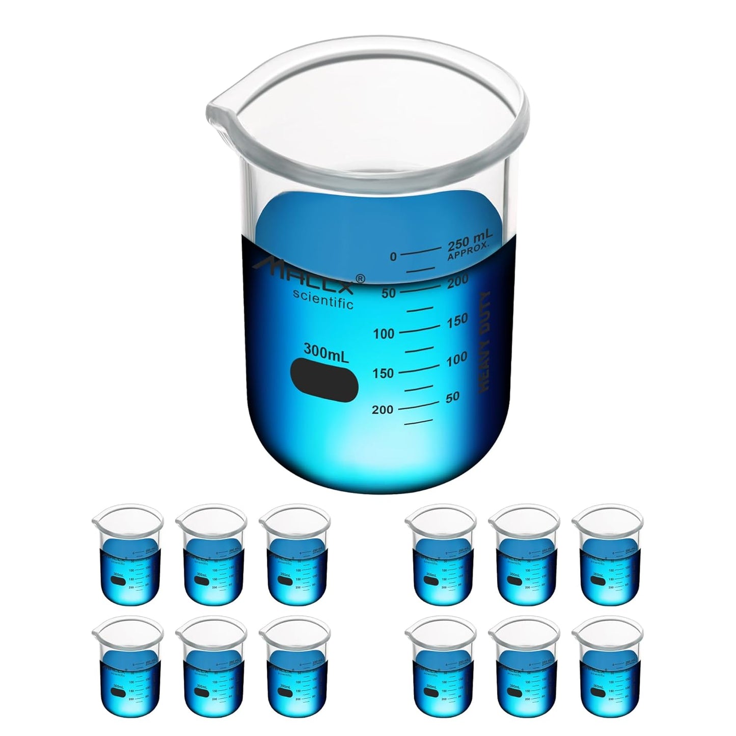 10.15oz Glass Beaker Set - Heavy-Duty Lab Beakers, 12 Pack