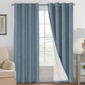 Linen Blackout Curtains 96 in Panels - 100% Blackout, Stone Blue