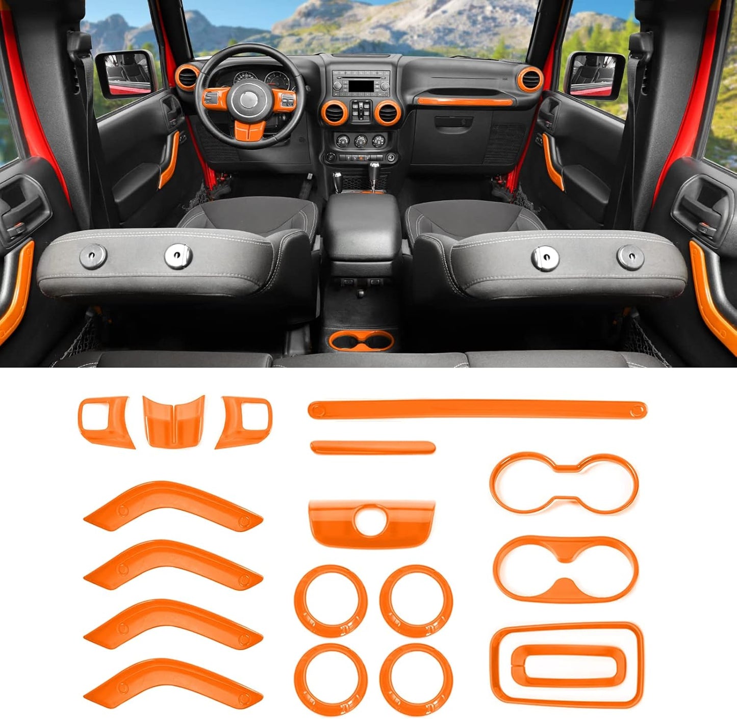 18PCS Full Set Interior Trim Kit for Jeep Wrangler JK JKU 2011-2018