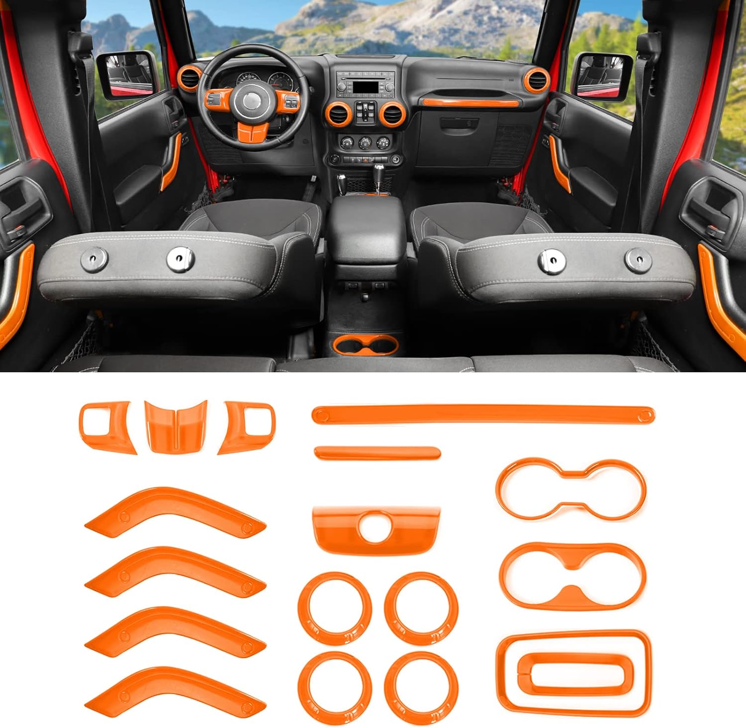 18PCS Full Set Interior Trim Kit for Jeep Wrangler JK JKU 2011-2018